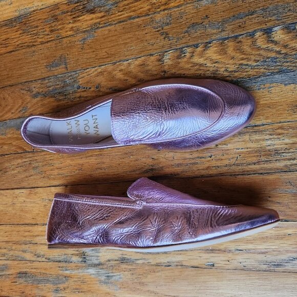 ZVELLE V Metallic Pink Crinkle Leather Moccasin Loafers - Picture 7 of 14